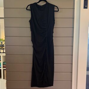 Jarbo Sleeveless Black Ruched Midi Dress